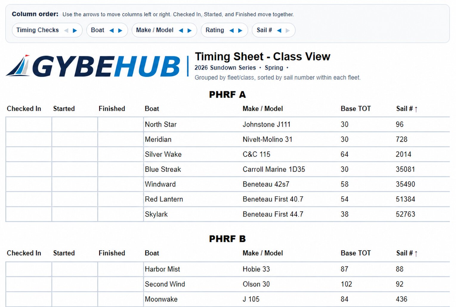 Printable Timing Sheets
