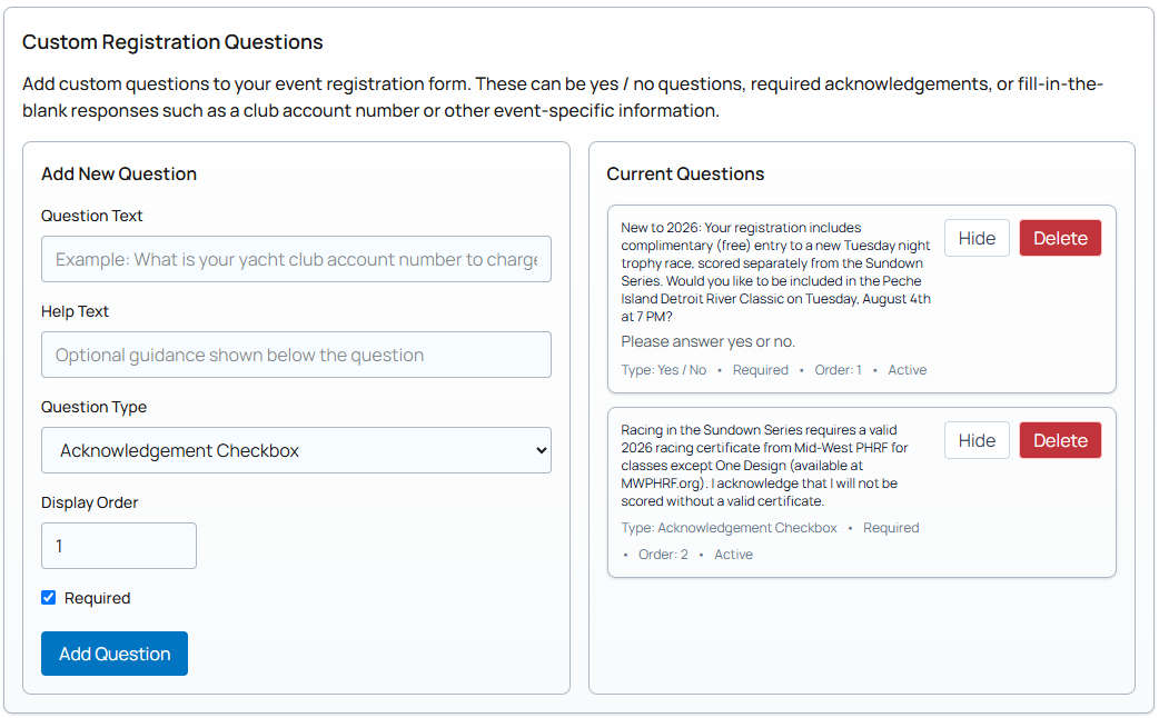 Custom Registration Questions